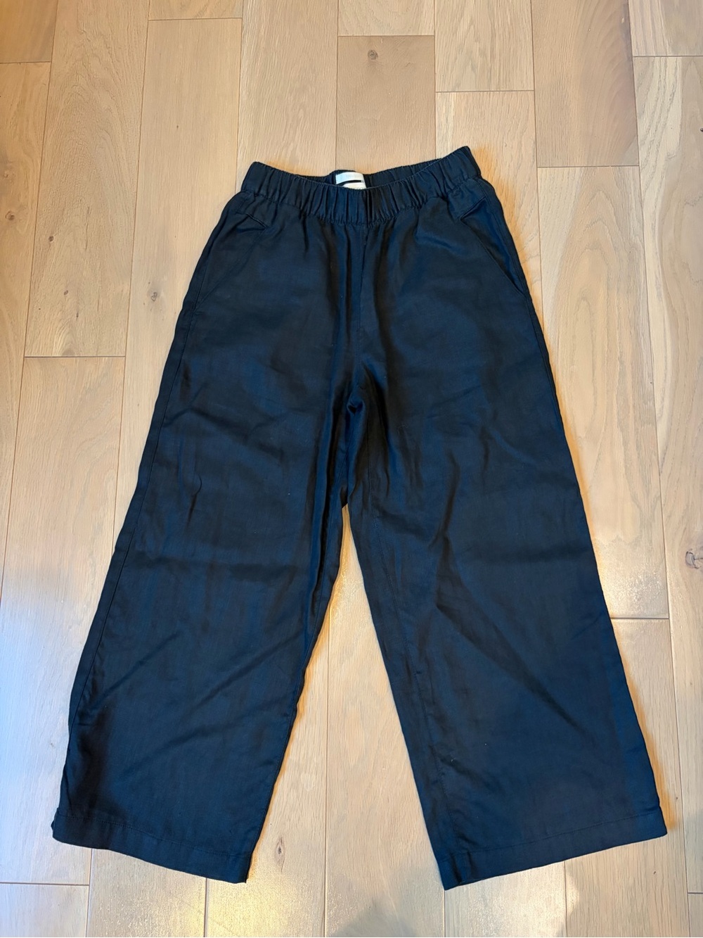 Cynthia Rowley Black Wide-Leg 100% Linen Pull-On Ankle Pants XS